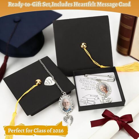 Graduation Memorial Tassel Photo Charm Gift Set – 2-in-1 Brooch & Tassel Charm for Graduation Cap, “Always With You" Keepsake with Card & Graduation Hat Gift Box, Class of 2026 (1Pcs Brooch Pendant and 1Pcs Pendant) in Kuwait
