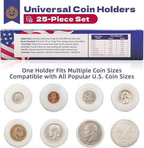 Boen American Silver Eagle Coin Holder 25 Acrylic Coin Capsules Coin Holders Perfect Fit 40.6mm American Silver Eagle in Kuwait