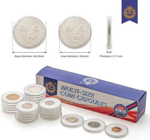 Boen American Silver Eagle Coin Holder 25 Acrylic Coin Capsules Coin Holders Perfect Fit 40.6mm American Silver Eagle in Kuwait