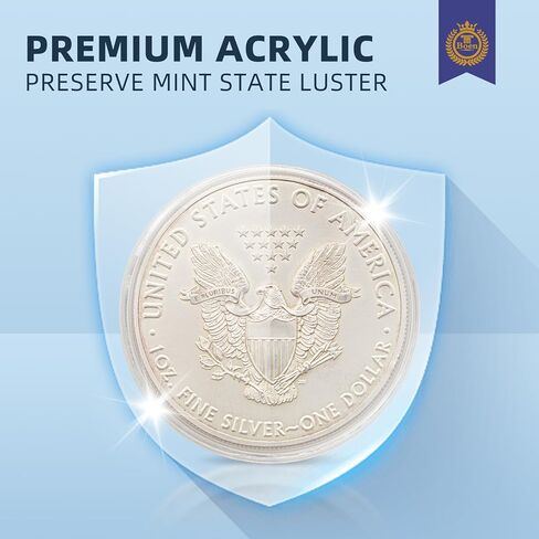 Boen American Silver Eagle Coin Holder 25 Acrylic Coin Capsules Coin Holders Perfect Fit 40.6mm American Silver Eagle in Kuwait