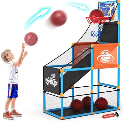 Arcade Basketball Game Set Boy Toys: Indoor Basketball Hoop with 4 Balls Outdoor Sports Toy for Kids 3-12 Years Old Adjustable Height with Air Pump Kid Party Games Birthday Gifts for Boys Girls Teens in Kuwait