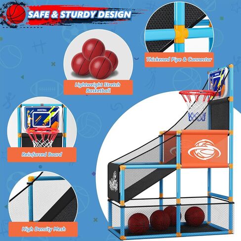 Arcade Basketball Game Set Boy Toys: Indoor Basketball Hoop with 4 Balls Outdoor Sports Toy for Kids 3-12 Years Old Adjustable Height with Air Pump Kid Party Games Birthday Gifts for Boys Girls Teens in Kuwait