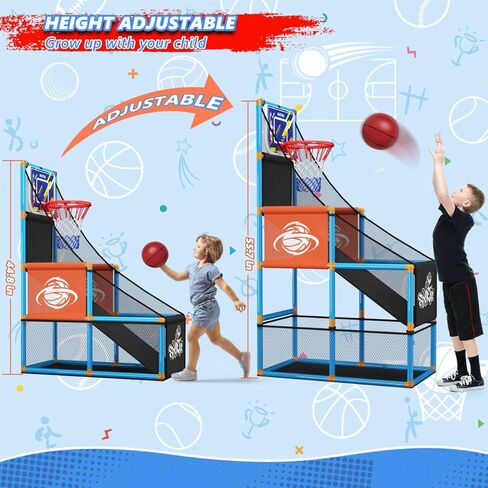 Arcade Basketball Game Set Boy Toys: Indoor Basketball Hoop with 4 Balls Outdoor Sports Toy for Kids 3-12 Years Old Adjustable Height with Air Pump Kid Party Games Birthday Gifts for Boys Girls Teens in Kuwait