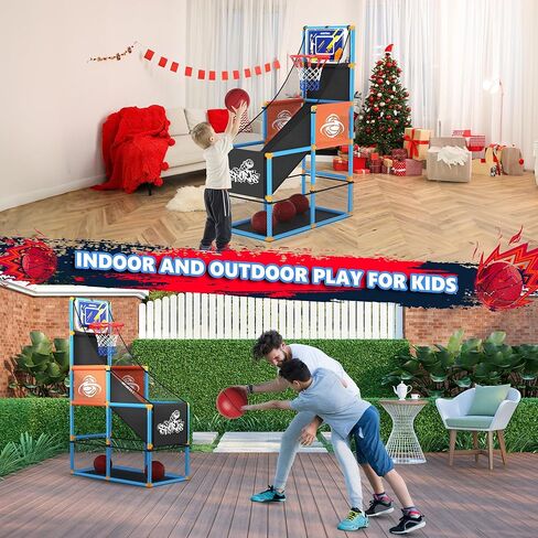 Arcade Basketball Game Set Boy Toys: Indoor Basketball Hoop with 4 Balls Outdoor Sports Toy for Kids 3-12 Years Old Adjustable Height with Air Pump Kid Party Games Birthday Gifts for Boys Girls Teens in Kuwait