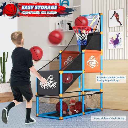 Arcade Basketball Game Set Boy Toys: Indoor Basketball Hoop with 4 Balls Outdoor Sports Toy for Kids 3-12 Years Old Adjustable Height with Air Pump Kid Party Games Birthday Gifts for Boys Girls Teens in Kuwait