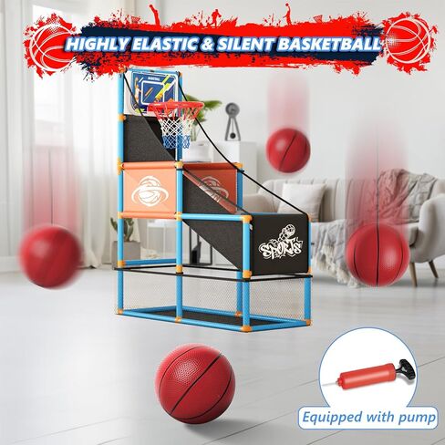 Arcade Basketball Game Set Boy Toys: Indoor Basketball Hoop with 4 Balls Outdoor Sports Toy for Kids 3-12 Years Old Adjustable Height with Air Pump Kid Party Games Birthday Gifts for Boys Girls Teens in Kuwait