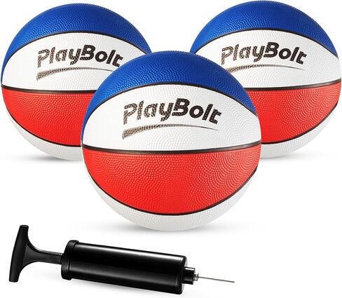 PlayBolt Size 3 Mini Basketballs (3 Pack) - 7-Inch Junior Rubber Basketball Set w/Pump - Youth Beginner Kids Basketballs for Backyard Pool Parties, Arcade Games, Practice & Play in Saudi Arabia