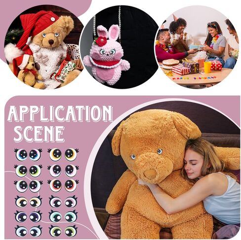 NBEADS 24 Pairs 6 Colors Adhesive Felt Eyes for Crafts, Plush Animals Making Felt Eyes with Lashes Large Crochet for DIY Crochet Animal Making Craft in Kuwait