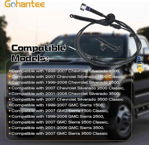 كابل Gohantee Gear Shifter 12477640 كابل التحكم في ناقل الحركة الأوتوماتيكي متوافق مع شيفروليه سيلفرادو 1500 2500 3500 GMC Sierra 1500 2500 3500 Classic 1999-2007 (قطعتان) in Kuwait