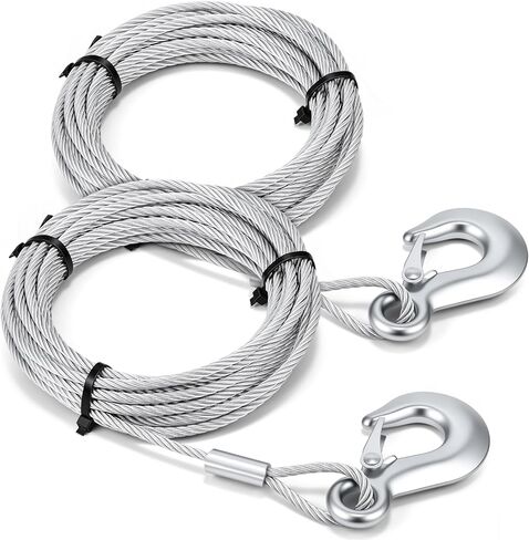 Moxweyeni 2 Pack Galvanized Steel Winch Cable with Hook, 3/16 Inch x 25 Feet, 4200 Lbs, Breaking Strength, Heavy Duty Winch Cable Replacement for ATV UTV Tow Truck, Trailer Boat Off-Road Recovery in Kuwait