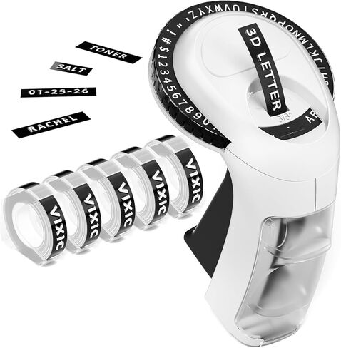 Vixic Embossing Label Maker, Vintage Manual Embosser, Scrapbook Junk Journal Supplies, Old School Fashioned Label Maker Retro Labeler with 5 Rolls 9mm 3D Waterproof Tapes for Home Office DIY Crafts in Kuwait