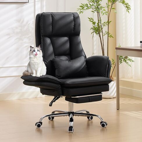 TonghuaS Criss Cross Office Desk Chair with Foot Rest and Flip Armrests for Pets Friendly & Extra Space, Comfortable Ergonomic Reclining Gaming Computer Chair with Lumbar Pillow(Faux Leather Black) in Kuwait