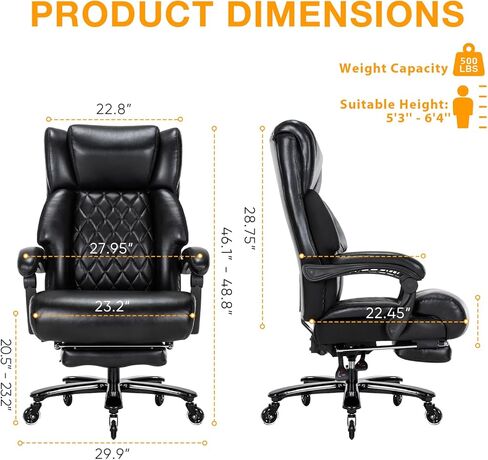 Executive Office Chair with Foot Rest Big and Tall Office Chair for Heavy People Ergonomic High Back Recline Chair Large Computer Desk Chair Black in Kuwait