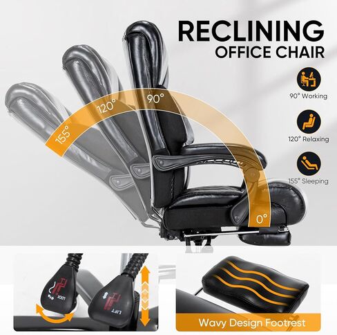 Executive Office Chair with Foot Rest Big and Tall Office Chair for Heavy People Ergonomic High Back Recline Chair Large Computer Desk Chair Black in Kuwait