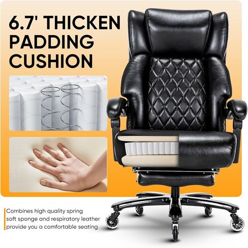 Executive Office Chair with Foot Rest Big and Tall Office Chair for Heavy People Ergonomic High Back Recline Chair Large Computer Desk Chair Black in Kuwait