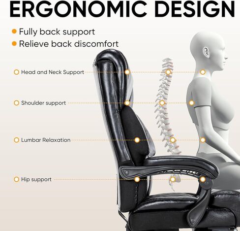 Executive Office Chair with Foot Rest Big and Tall Office Chair for Heavy People Ergonomic High Back Recline Chair Large Computer Desk Chair Black in Kuwait