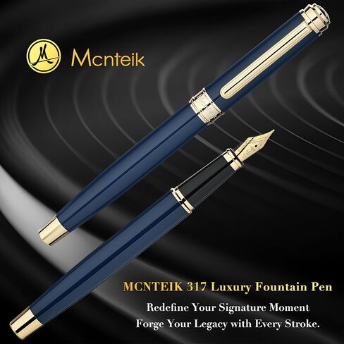 MCNTEIK 317 Fountain Pen,Stunning Luxury Piano Lacquer,18K Gilded Nib(Fine),Gorgeous 24K Gold Finish, Ink Converter,Best Gift for Men&Women-Elegant,Executive,Nice Pens for Writing, BU-F in Saudi Arabia