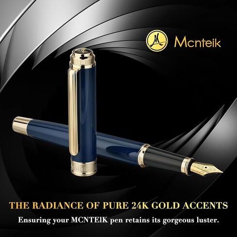 MCNTEIK 317 Fountain Pen,Stunning Luxury Piano Lacquer,18K Gilded Nib(Fine),Gorgeous 24K Gold Finish, Ink Converter,Best Gift for Men&Women-Elegant,Executive,Nice Pens for Writing, BU-F in Saudi Arabia