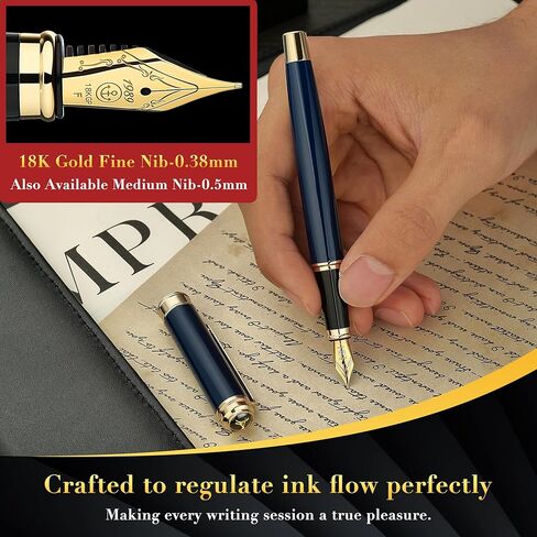 MCNTEIK 317 Fountain Pen,Stunning Luxury Piano Lacquer,18K Gilded Nib(Fine),Gorgeous 24K Gold Finish, Ink Converter,Best Gift for Men&Women-Elegant,Executive,Nice Pens for Writing, BU-F in Saudi Arabia