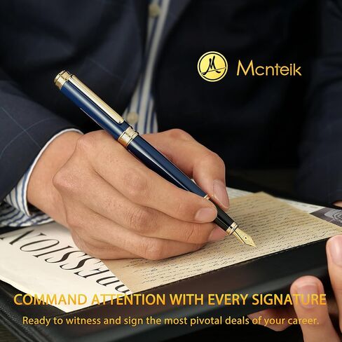 MCNTEIK 317 Fountain Pen,Stunning Luxury Piano Lacquer,18K Gilded Nib(Fine),Gorgeous 24K Gold Finish, Ink Converter,Best Gift for Men&Women-Elegant,Executive,Nice Pens for Writing, BU-F in Saudi Arabia