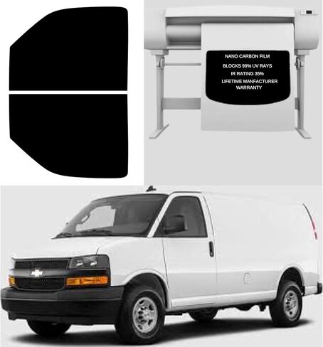 لون نافذة كربون نانو ممتاز لسيارة Chevy Express Van 1996-2025 للسائق والراكب الذي يعمل بنظام Windows مقصوص مسبقًا (20%) in Kuwait