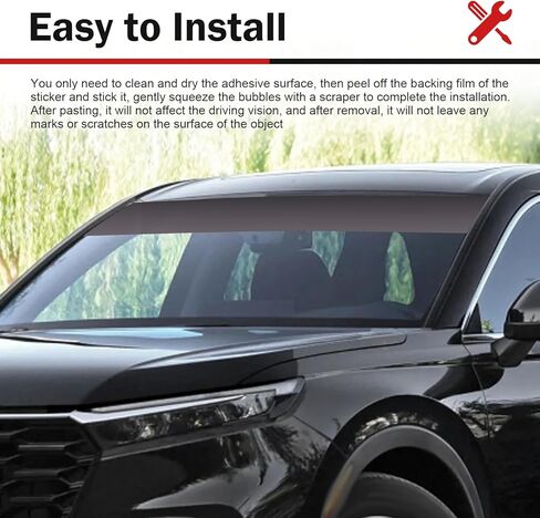 Car Windshield Tint Strip, 7.87" x 59" Window Sun Visor Strip Tint Film, Anti-Glare Car Windshield Banner Sticker, Gradient Black Sunproof One Way Privacy Film (Black #D) in Kuwait