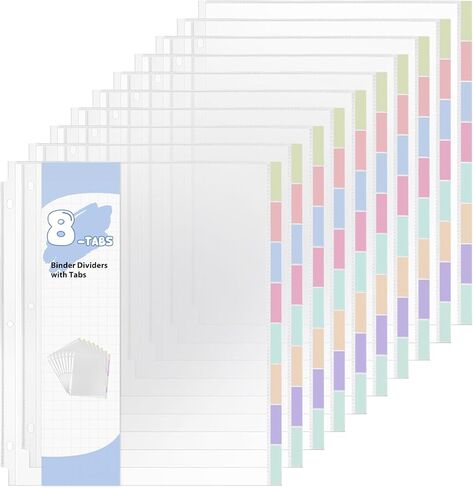 Prudiut 10 Set of 80-Pcs Clear Sheet Protectors for 3 Ring Binder, 8.5 x 11 Inch Plastic Binder Sleeves with 8 Tab Dividers and Colored Index Labels - Waterproof Page Protectors for Office, School in Kuwait