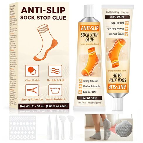 Sock Stop Anti Slip Adhesive 100ml 2 Pack, Water Based Odorless Clear Sock Glue with Precision Tip, Quick Dry Washable Non Slip Grip Coating for Socks, Rugs, Bath Mats, Blankets and Household Fabrics in Kuwait