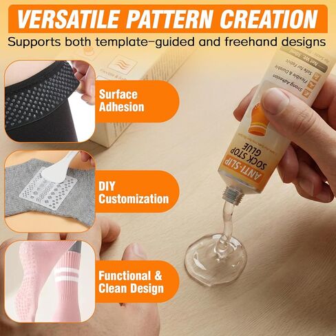 Sock Stop Anti Slip Adhesive 100ml 2 Pack, Water Based Odorless Clear Sock Glue with Precision Tip, Quick Dry Washable Non Slip Grip Coating for Socks, Rugs, Bath Mats, Blankets and Household Fabrics in Kuwait