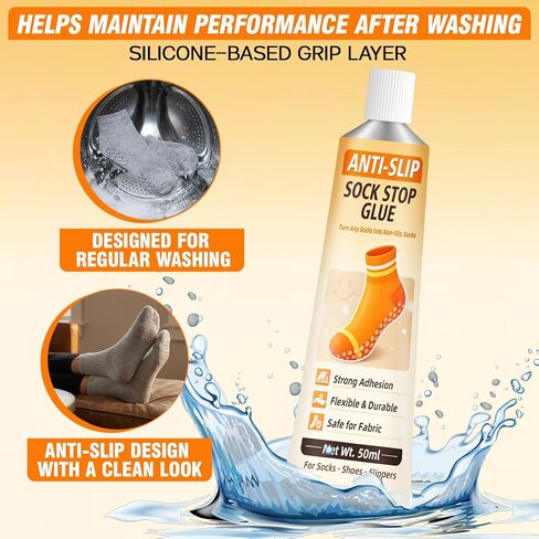 Sock Stop Anti Slip Adhesive 100ml 2 Pack, Water Based Odorless Clear Sock Glue with Precision Tip, Quick Dry Washable Non Slip Grip Coating for Socks, Rugs, Bath Mats, Blankets and Household Fabrics in Kuwait