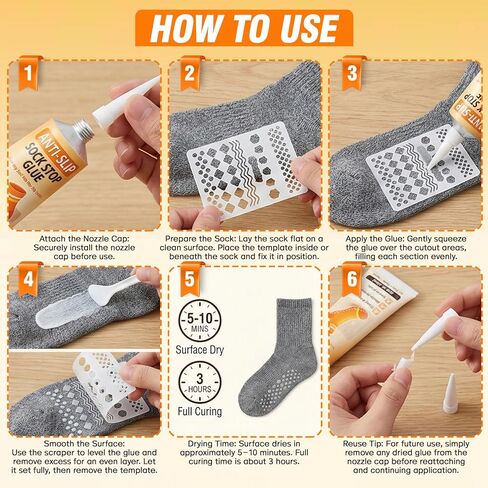 Sock Stop Anti Slip Adhesive 100ml 2 Pack, Water Based Odorless Clear Sock Glue with Precision Tip, Quick Dry Washable Non Slip Grip Coating for Socks, Rugs, Bath Mats, Blankets and Household Fabrics in Kuwait
