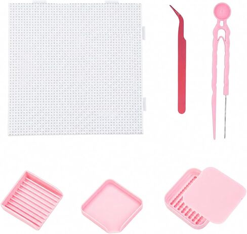 7PCS Fuse Beads Tool Kit for 2.6mm Mini Beads, Efficient Precision Bead Picker with Single Needle Tweezers, Alignment & Sorting Tray, Craft Storage Box for DIY Pixel Art (Pink) in Kuwait