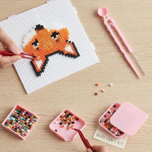7PCS Fuse Beads Tool Kit for 2.6mm Mini Beads, Efficient Precision Bead Picker with Single Needle Tweezers, Alignment & Sorting Tray, Craft Storage Box for DIY Pixel Art (Pink) in Kuwait