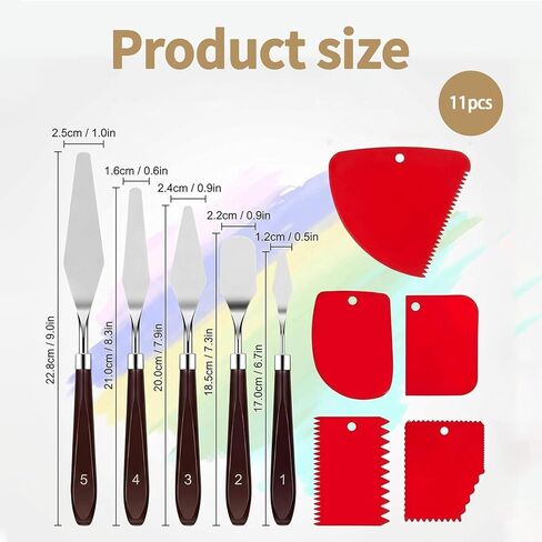 11Pcs Pallet Knife Set, Professional Palette Knives for Acrylic Paint, Stainless Steel Paint Spatula With 6 Plastic Scrapers Paint Tool for Oil, Canvas, Acrylic Painting and Cake in Kuwait