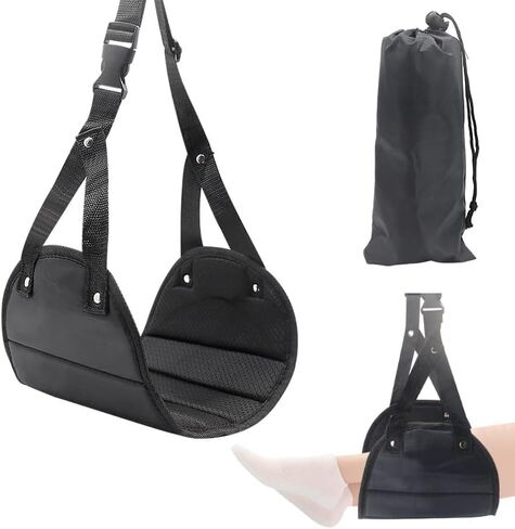 Foot Hammock for Plane Travel, Portable Airplane Foot Rest, Adjustable Leg Hammock Flight Trips, Perfect Airplane Footrest to Relax Feet, Ideal for Long Flights, Home & Office (Black) in Kuwait