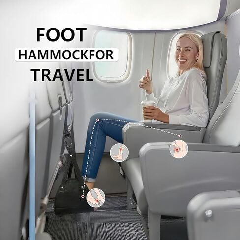 Foot Hammock for Plane Travel, Portable Airplane Foot Rest, Adjustable Leg Hammock Flight Trips, Perfect Airplane Footrest to Relax Feet, Ideal for Long Flights, Home & Office (Black) in Kuwait