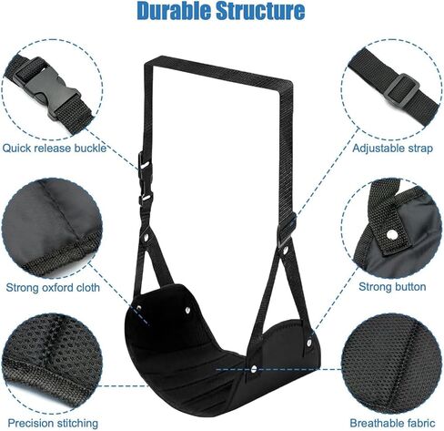 Foot Hammock for Plane Travel, Portable Airplane Foot Rest, Adjustable Leg Hammock Flight Trips, Perfect Airplane Footrest to Relax Feet, Ideal for Long Flights, Home & Office (Black) in Kuwait