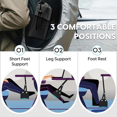 Foot Hammock for Plane Travel, Portable Airplane Foot Rest, Adjustable Leg Hammock Flight Trips, Perfect Airplane Footrest to Relax Feet, Ideal for Long Flights, Home & Office (Black) in Kuwait