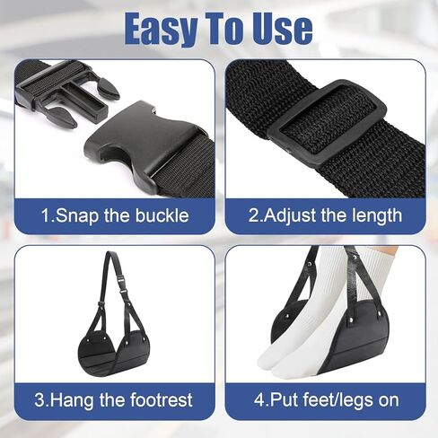 Foot Hammock for Plane Travel, Portable Airplane Foot Rest, Adjustable Leg Hammock Flight Trips, Perfect Airplane Footrest to Relax Feet, Ideal for Long Flights, Home & Office (Black) in Kuwait