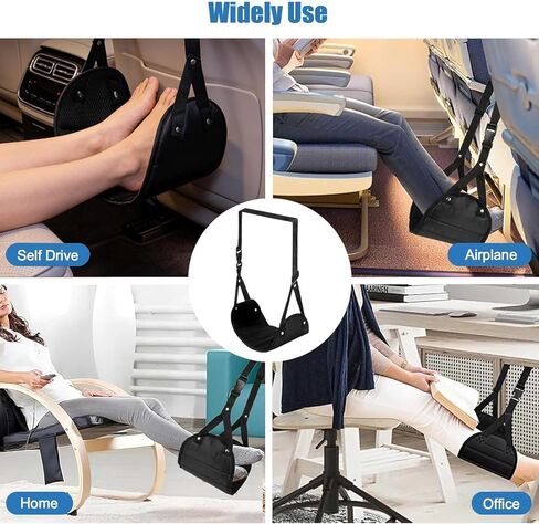 Foot Hammock for Plane Travel, Portable Airplane Foot Rest, Adjustable Leg Hammock Flight Trips, Perfect Airplane Footrest to Relax Feet, Ideal for Long Flights, Home & Office (Black) in Kuwait