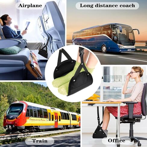 Foot Hammock for Plane Travel, Portable Airplane Foot Rest, Adjustable Leg Hammock Flight Trips, Perfect Airplane Footrest to Relax Feet, Ideal for Long Flights, Home & Office (Black) in Kuwait