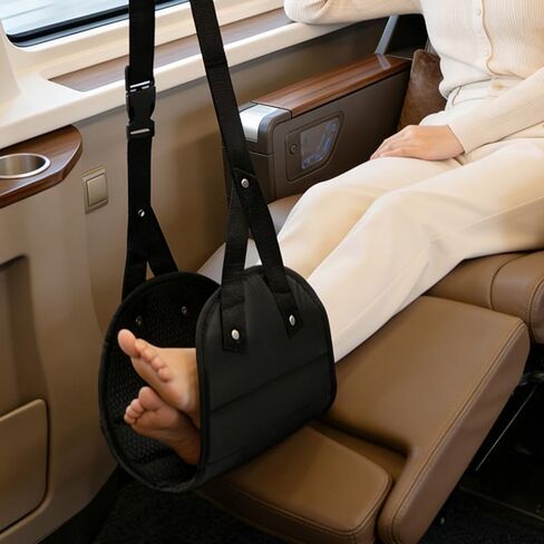 Foot Hammock for Plane Travel, Portable Airplane Foot Rest, Adjustable Leg Hammock Flight Trips, Perfect Airplane Footrest to Relax Feet, Ideal for Long Flights, Home & Office (Black) in Kuwait
