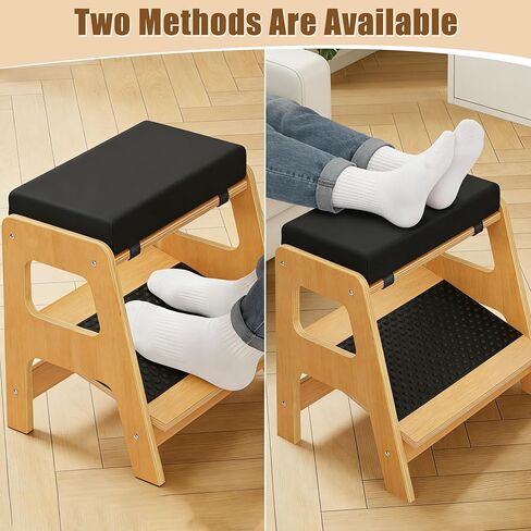 Adjustable Wooden Foot Rest, Double Step Footstool with 3 Height Levels, Cushioned Top & Non-Slip Base, Ergonomic Under Desk Leg Rest for Office Home in Kuwait