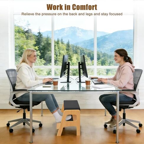 Adjustable Wooden Foot Rest, Double Step Footstool with 3 Height Levels, Cushioned Top & Non-Slip Base, Ergonomic Under Desk Leg Rest for Office Home in Kuwait