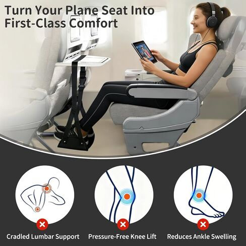 Airplane Foot Rest Hammock for Flight, Adjustable Foot Rest Under Desk, Portable Wide Foot Support for Long Trips & Office, Travel Essentials, Best Airplane Gadgets & Travel Gifts (1 PC) in Saudi Arabia