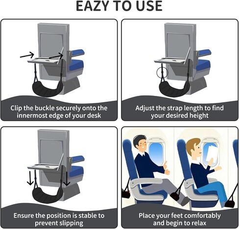 Airplane Foot Rest Hammock for Flight, Adjustable Foot Rest Under Desk, Portable Wide Foot Support for Long Trips & Office, Travel Essentials, Best Airplane Gadgets & Travel Gifts (1 PC) in Saudi Arabia