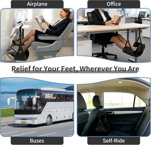 Airplane Foot Rest Hammock for Flight, Adjustable Foot Rest Under Desk, Portable Wide Foot Support for Long Trips & Office, Travel Essentials, Best Airplane Gadgets & Travel Gifts (1 PC) in Saudi Arabia