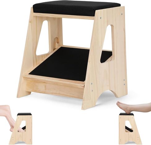 Double Step Footrest Under Desk,4 Adjustable Heights with Adjustment Stem,Adjustable lErgonomic Foot Stool Under Desk for Home &Office,Cushioned Top &Non-Slip Surface,Excellent Pine Wood in Kuwait