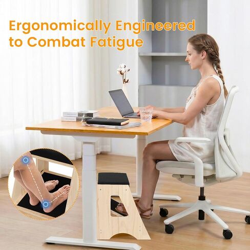 Double Step Footrest Under Desk,4 Adjustable Heights with Adjustment Stem,Adjustable lErgonomic Foot Stool Under Desk for Home &Office,Cushioned Top &Non-Slip Surface,Excellent Pine Wood in Kuwait
