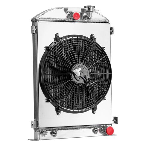 4 Row Aluminum Radiator Shroud Fan Compatible with 1933-35 Ford Model A Base 2.2L Chevy V8 in Kuwait